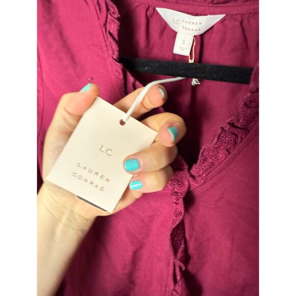 LC Lauren Conrad Blouse Women's Small Deep Pink Ruffle Girly Feminine NEW - Picture 8 of 9
